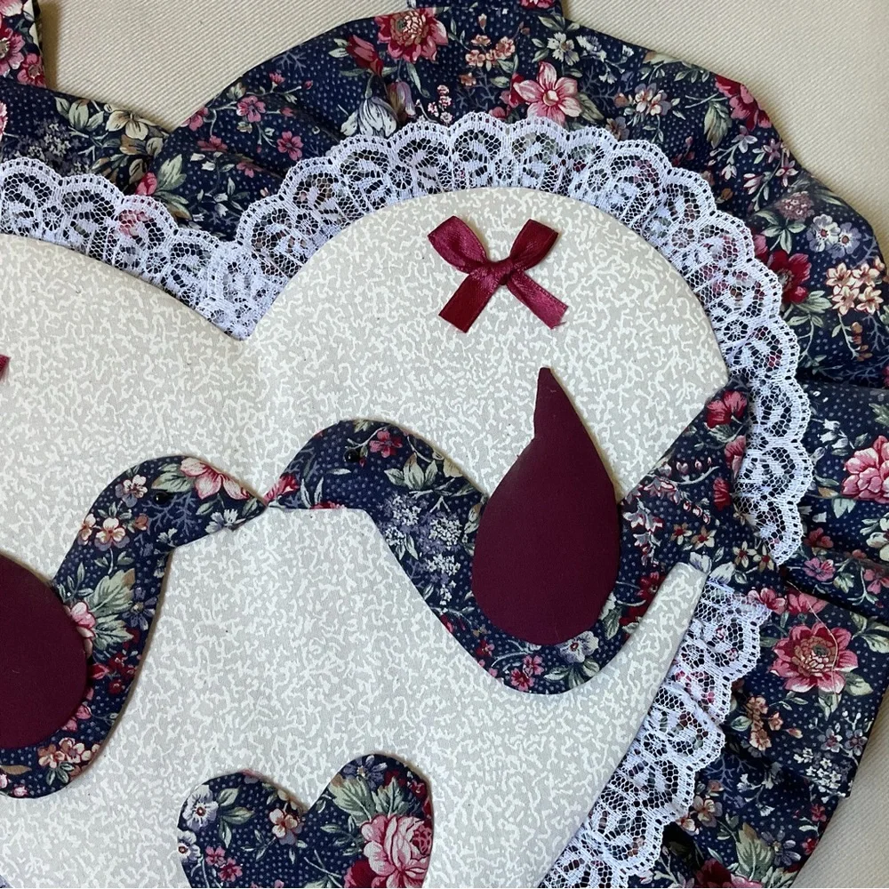 Hand Crafted Heart Wall Decor with Floral and Lace Accents